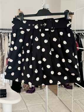 Cara Cara Black Mini Skirt with White Dot Print and Belt